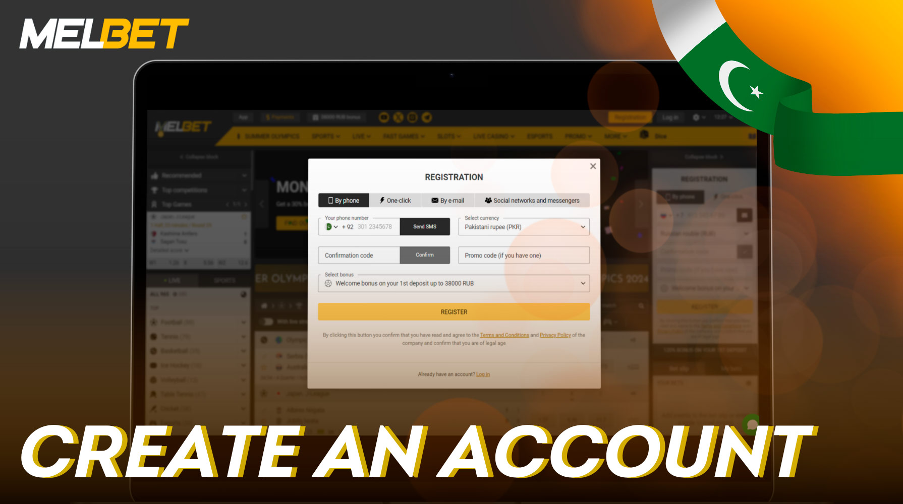 Create an account in Melbet